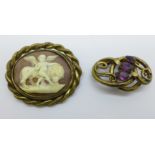 A Victorian pinchbeck cameo brooch and one other Victorian pinchbeck brooch