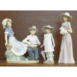 Three Nao by Lladro porcelain figurines, Boy Bandaging Her Foot, Tender Moment, 22cm, model no.