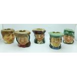 Five Royal Doulton character ashtrays, Paddy, Sairey Gamp, Parson Brown, Farmer John and Old Charley