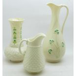 Three items of Belleek Irish porcelain, tallest 18cm
