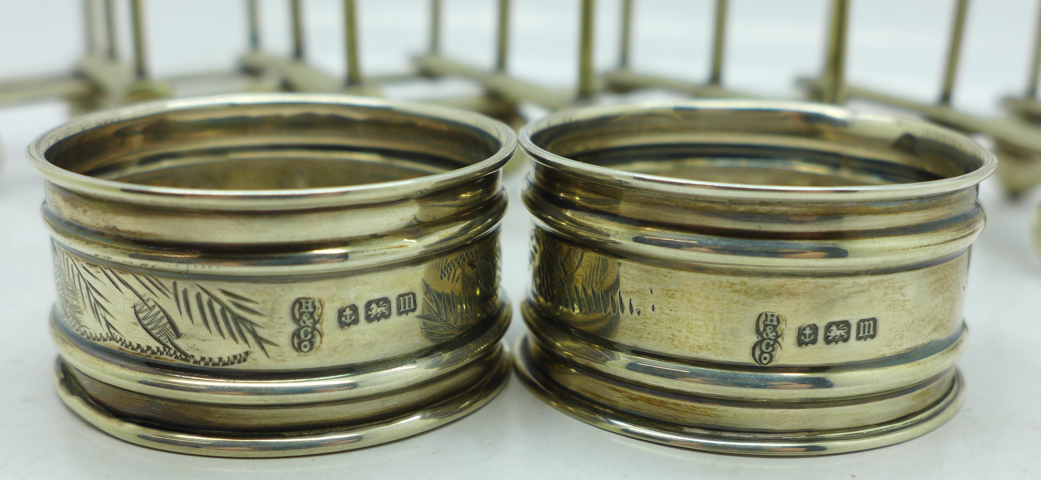 Two silver napkin rings, 18g, and a silver plated extending toast rack - Image 2 of 3