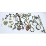 Albert chains and fobs, a Radar Association badge by Fattorini, a RAF medical badge, other badges,