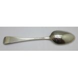 A George III lace back silver spoon, maker T.W., London 1772, 61g