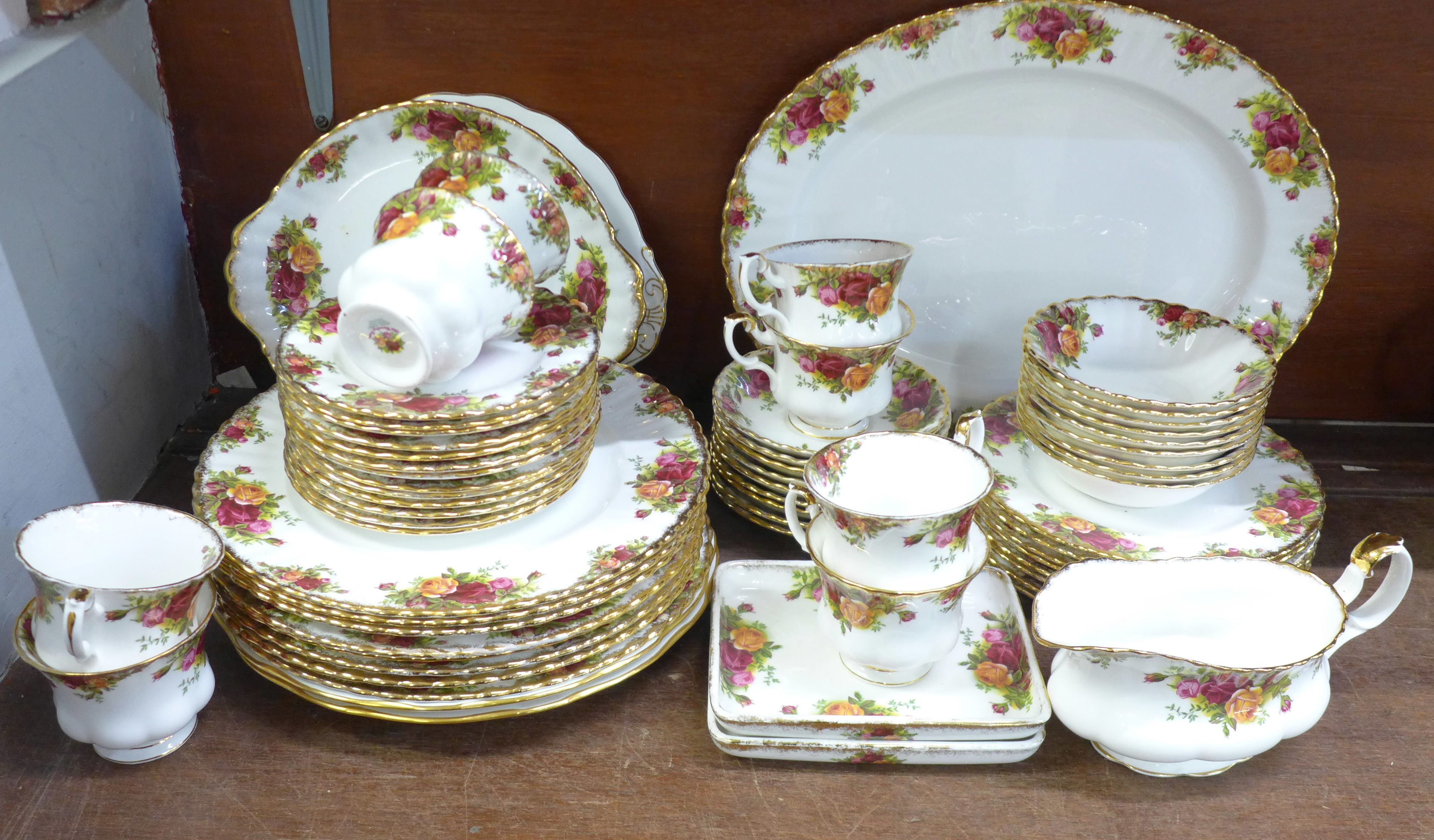 Royal Albert Old Country Roses dinner service, eight setting, eight tea cups, nine saucers, sixty