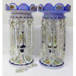 A pair of Bohemian glass lustres, height 33cm, a/f