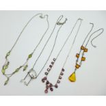 Four necklaces, two require fasteners