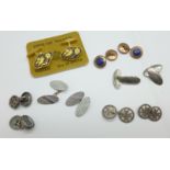 Two pairs of silver cufflinks and four other pairs