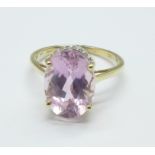 A 14ct gold, kunzite and twelve diamond ring, 4.5g, S, 7carat weight kunzite