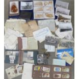 Ephemera including photographs, postcards, a small 1950's autograph book, etc.