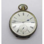 A 935 silver top-wind pocket watch, inner case scratched