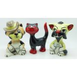 Three Lorna Bailey cats, Precious, Duke and Make my day Clint (Eastwood), all 12-13cm