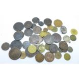 A collection of 18th and 19th Century coins and tokens, including 1790 Macclesfield and 1797