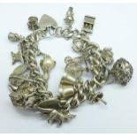 A silver charm bracelet, weight 88g