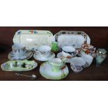 Decorative china including Art Deco, a German vase, a moustache cup and saucer and glassware