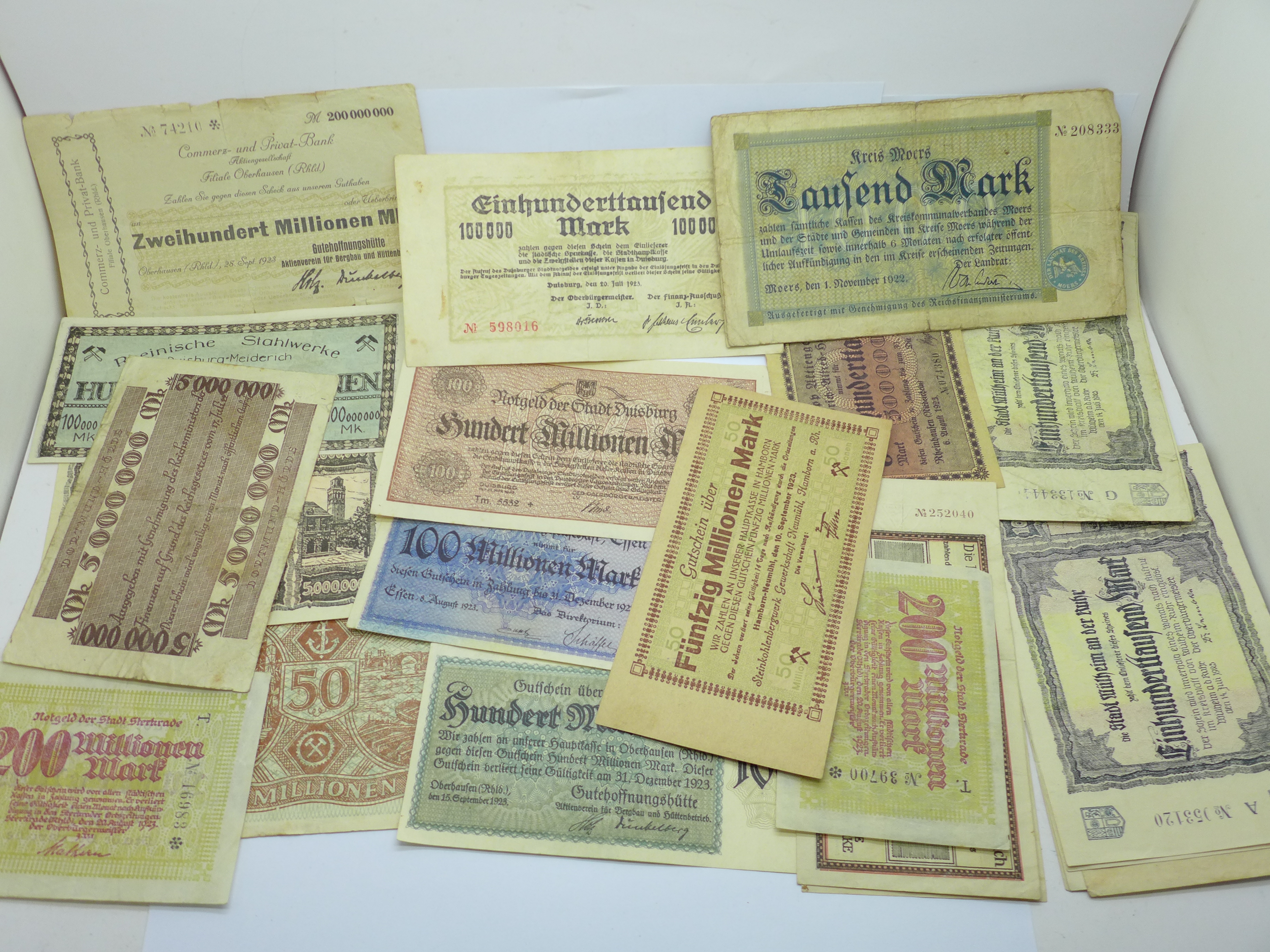 A collection of 27 German hyperinflation bank notes, most dated 1923