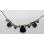 A sterling silver, marcasite and onyx necklace, 37cm