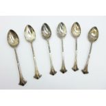 Six silver spoons, 55g