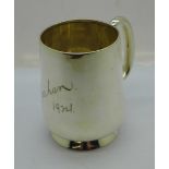 A silver christening mug, Walker & Hall, 109.5g