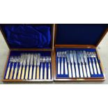 Two cased sets of fish knives and forks