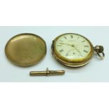 A gold plated Waltham full hunter pocket watch, in a ten-year case, hinge a/f, and a 9ct gold