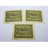 Three German 'emergency bank notes', 1923, 50 million marks