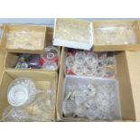 Three boxes of assorted crystal and glass including two decanters, fruit set, vase, etc. **PLEASE