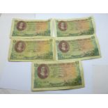 Five 1950's South African Reserve Bank notes