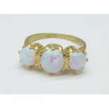 A silver gilt and synthetic opal ring, J