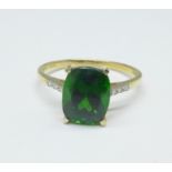 A 9ct gold, chrome diopside and diamond ring, with certificate, 2.3g, R