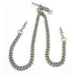 A silver double Albert chain, each link marked, 61g, 42cm
