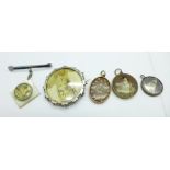 Five picture brooches/pendants
