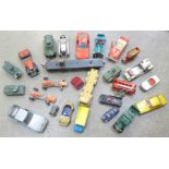 A collection of die-cast model vehicles including Dinky and Matchbox