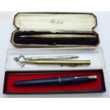 A silver Life-Long pencil, with box, clip a/f, a rolled gold Yard-O-Led pencil, etc.