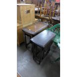 A carved oak barleytwist gateleg table and another barleytwist table