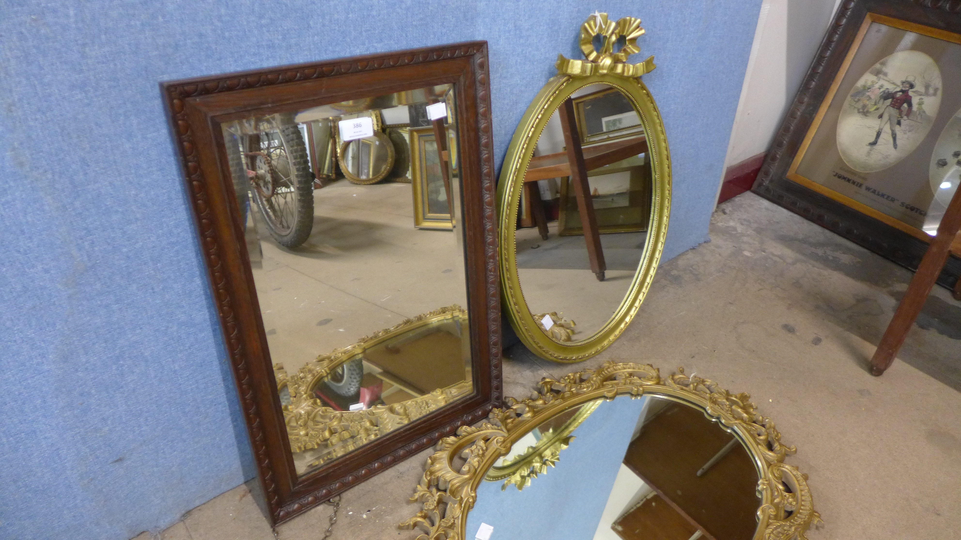 Two gilt framed mirrors and an oak mirror - Image 2 of 3