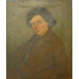 English School (mid 20th Century), half portrait of a lady, oil on canvas, indistinctly signed, 61 x