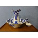 A Staffordshire blue and white four piece wash jug and bowl set, F & Sons Ltd., Arley