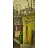 French Modernist School (c.1960's), figure on a stret, oil on board, 58 x 26cms, framed