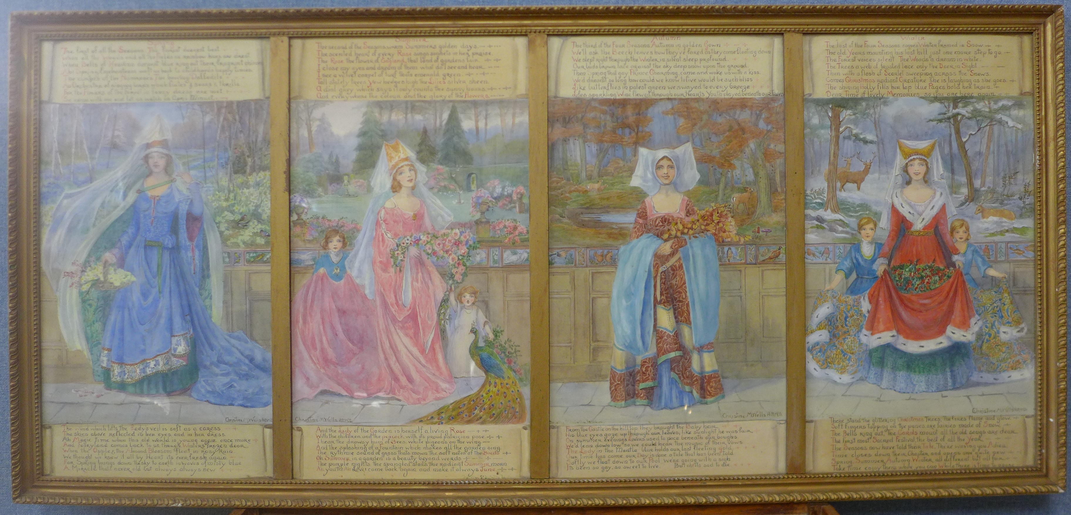 Christine M. Wells ABWS, The Four Seasons, watercolour, each 52 x 28cms, framed