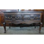 A William III geometric moulded oak dresser, 74cms h, 132cms w, 51cms d