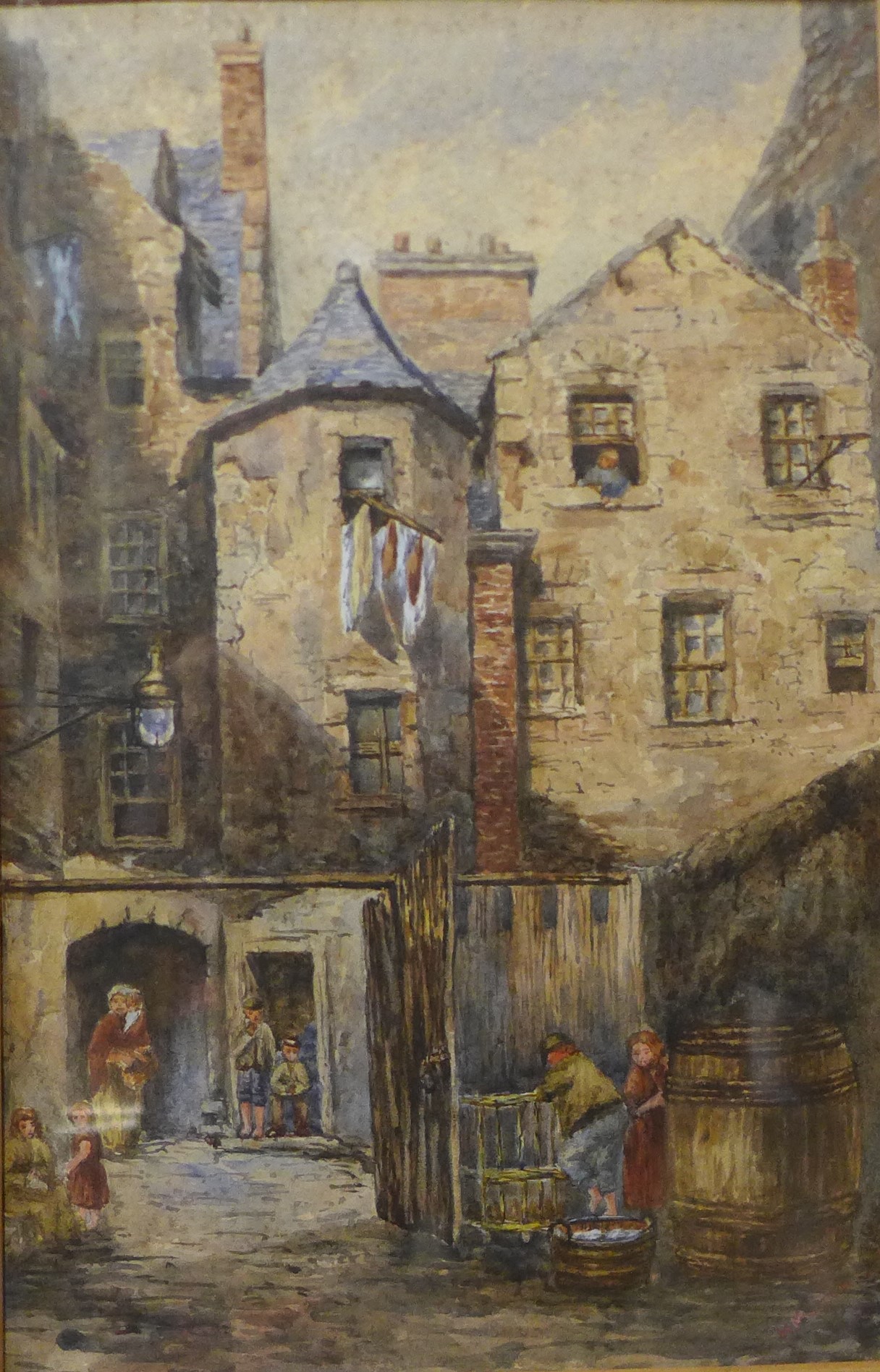 Continental School (late 19th/early 20th Century), peasants in a courtyard, watercolour,