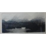 A signed Peter Ford limited edition etching, Fir Island - Coniston, 14 x 28cms, framed