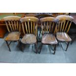 A set of four Victorian elm and beech kitchen chairs