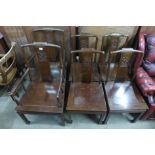 A set of six Chinese hardwood dining chairs