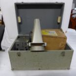 A wooden box with transformer, two Aldis Epivisor Diascopic attachments, one boxed *sold untested