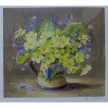 A signed Anne Cotterill print, still life of flowers in a jug, framed