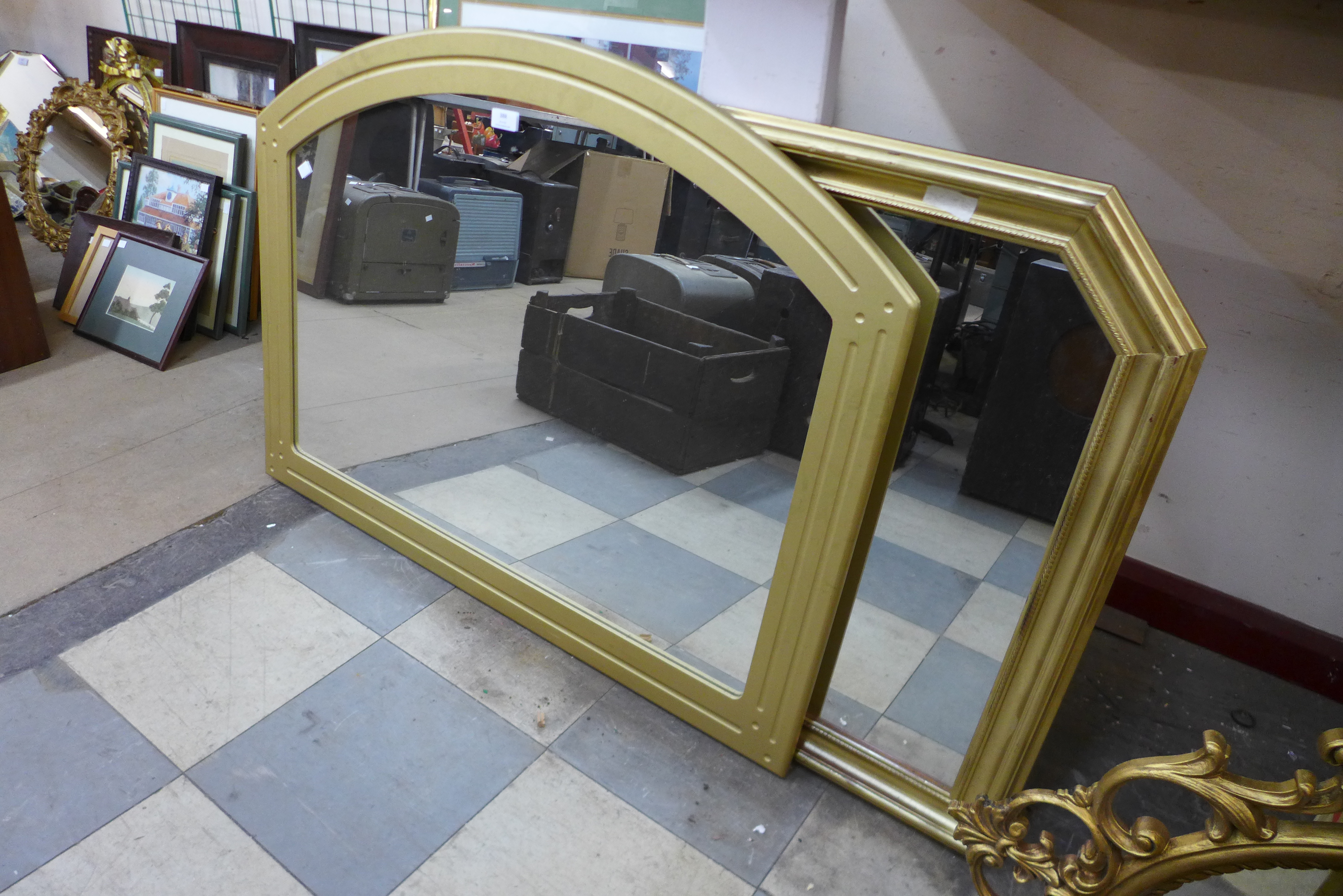 Two gilt framed overmantel mirrors