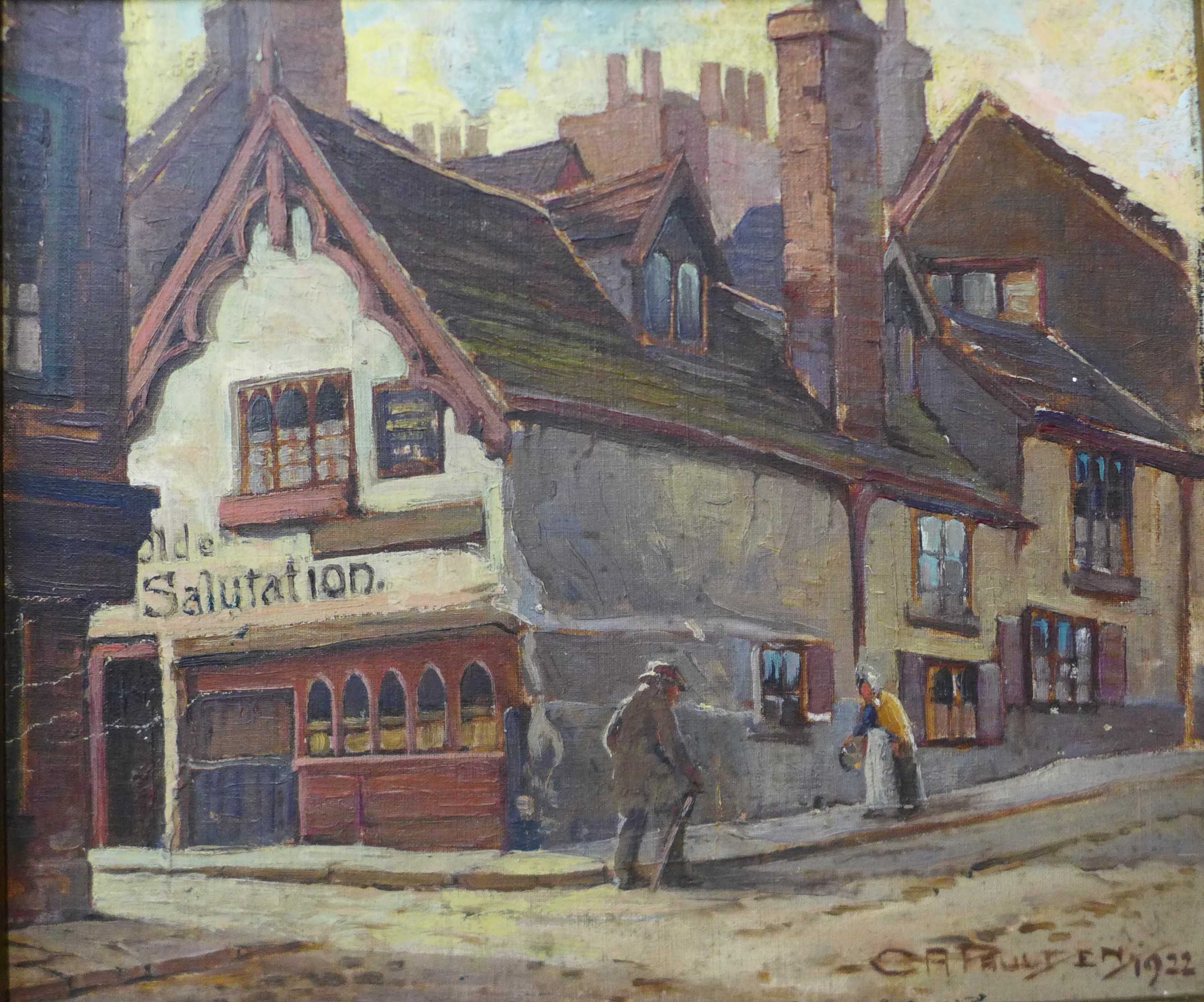 Chas. A. Paulden, Ye Olde Salutation Inn, Hounds Gate, Nottingham, oil on canvas, dated 1922, 29 x