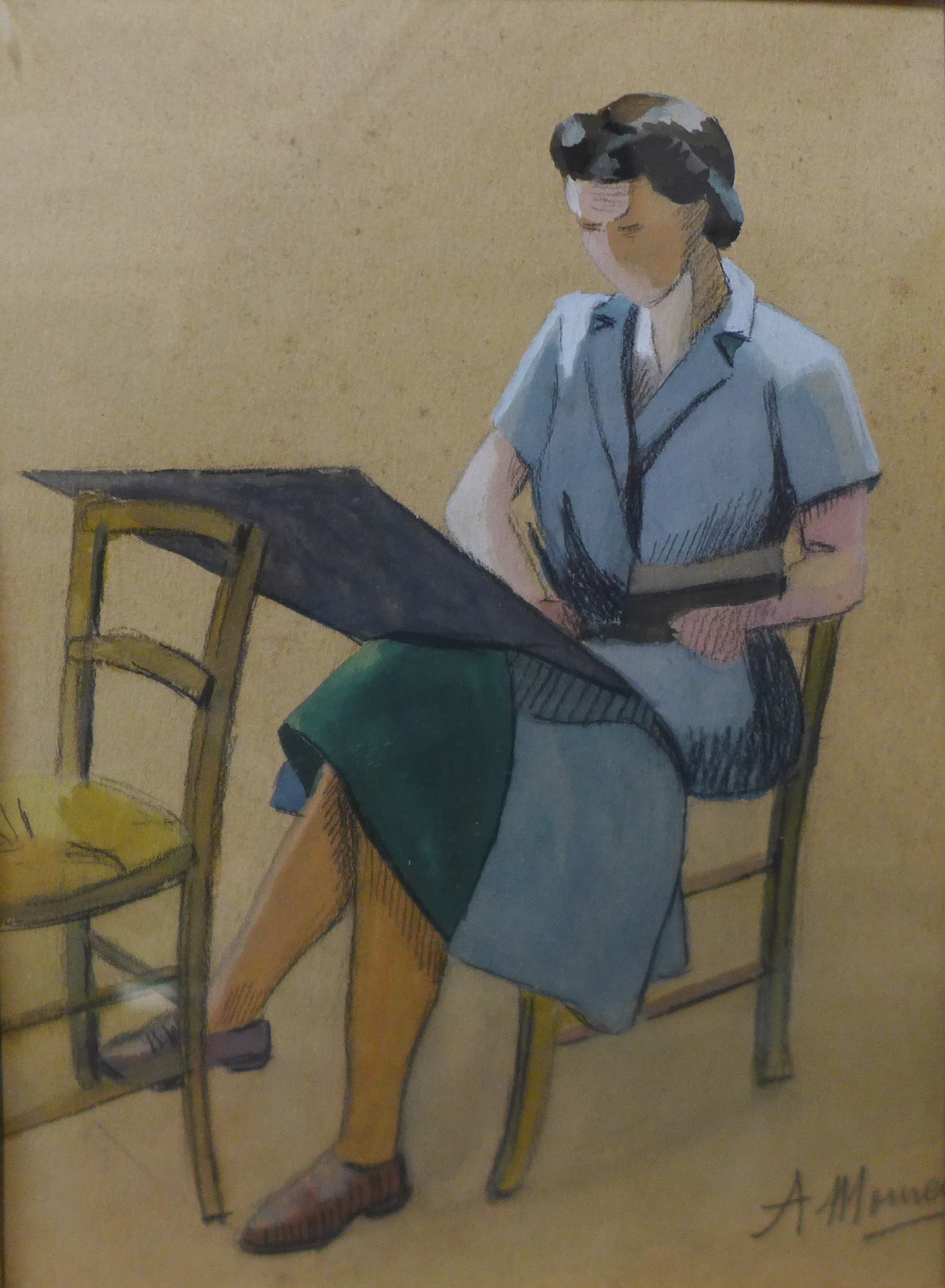 French School, self portrait of the artist, pencil and gouache, indistinctly signed, 20 x 15cms,
