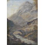 Continental School (19th Century), landscape with cattle and figure crossing a mountainous river,